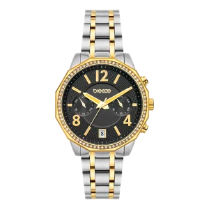 Ρολόι Γυναικείο BREEZE 712451.2 Με Μπρασελέ Από Ανοξείδωτο Ατσάλι Σε Ασημί & Χρυσό Χρώμα Της Σειράς Crystal