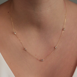 Κολιέ Χρυσό 14Κ Με Στρόγγυλες Λευκές Πέτρες Ζιργκόν Κατά Μήκος Της Αλυσίδας IPK-22994Y