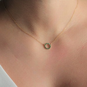 Κολιέ Χρυσό 14Κ Κύκλος Με Πράσινες Πέτρες Ζιργκόν MSK-22989Y