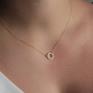 Κολιέ Χρυσό 14Κ Κύκλος Με Λευκές Πέτρες Ζιργκόν MSK-22990Y