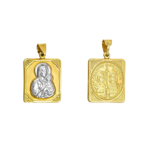 Φυλαχτό Διπλής Όψης Χρυσό  Με Την Παναγία & Κωνσταντινάτο AFP-21384Y14K