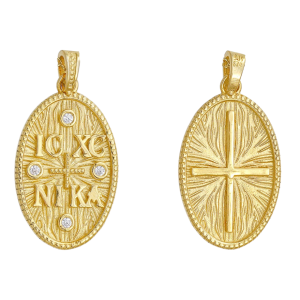 Φυλαχτό Διπλής Όψης Οβάλ Χρυσό Κ14  “IC XC NI KA” AFK-21560Y