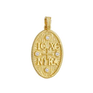 Φυλαχτό Διπλής Όψης Οβάλ Χρυσό Κ14  “IC XC NI KA” AFK-21560Y