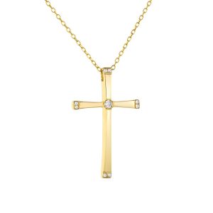 Σταυρός Με Αλυσίδα Διπλής Όψης Γυναικείος Χρυσός 14Κ Με Λεπτομέρειες Από Λευκές Πέτρες Ζιργκόν AFS-23112Y