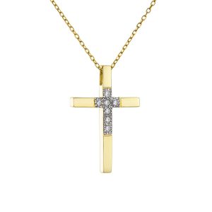 Σταυρός Με Αλυσίδα Γυναικείος Χρυσός 14Κ Με Λευκές Πέτρες Ζιργκόν KBS-23113Y