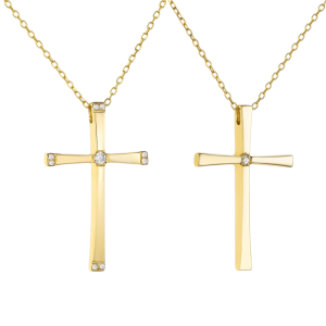 Σταυρός Με Αλυσίδα Διπλής Όψης Γυναικείος Χρυσός 14Κ Με Λεπτομέρειες Από Λευκές Πέτρες Ζιργκόν AFS-23112Y