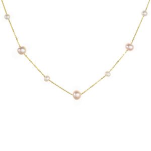 Κολιέ Χρυσό Κ14 Με Μαργαριτάρια Λευκά & Ροζ KAK-23139Υ