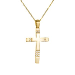Σταυρός Με Αλυσίδα Γυναικείος Χρυσός 14Κ Mε Λεπτομέρειες Από Λευκές Πέτρες Ζιργκόν TXS-23177Y