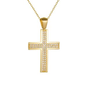 Σταυρός Με Αλυσίδα Γυναικείος Χρυσός 14Κ Mε Λευκές Πέτρες Ζιργκόν TXS-23179Y