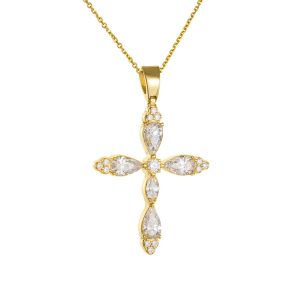 Σταυρός Με Αλυσίδα Γυναικείος Χρυσός 14Κ Mε Λευκές Πέτρες Ζιργκόν AFS-23184Y