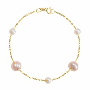 Βραχιόλι Γυναικείο Χρυσό 14Κ Με Λευκά & Ροζ Μαργαριτάρια KAV-23152Y