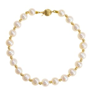 Βραχιόλι Με Μαργαριτάρια 6-6,50mm Με Χρυσές 14Κ Διαμανταρισμένες Μπίλιες 2,5mm & Χρυσό Κούμπωμα Ασφαλείας KAV-23160Y