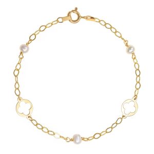 Βραχιόλι Χρυσό 14K Γυναικείο Με Λευκά Μαργαριτάρια & Λουστρέ Στοιχεία IPV-23158Y