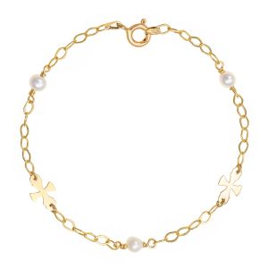 Βραχιόλι Χρυσό 14K Γυναικείο Με Λευκά Μαργαριτάρια & Σταυρουδάκια IPV-23164Y