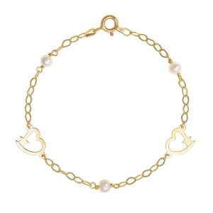 Βραχιόλι Χρυσό 14K Γυναικείο Με Λευκά Μαργαριτάρια & Καρδιές IPV-23165Y