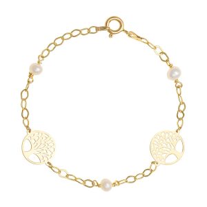 Βραχιόλι Χρυσό 14K Γυναικείο Με Λευκά Μαργαριτάρια & Δέντρο Της Ζωής IPV-23163Y