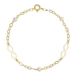 Βραχιόλι Χρυσό 14K Γυναικείο Με Λευκά Μαργαριτάρια & Άπειρο IPV-23162Y