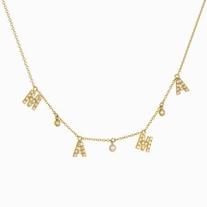 Εντυπωσιακό Κολιέ Χρυσό Κ14 Μαμά Με Λευκές Πέτρες Ζιργκόν AFK-23107Y