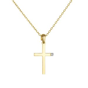 Σταυρουδάκι Χρυσό Κ14 Λουστρέ Με Λευκή Πέτρα Ζιργκόν Στο Πλάι KBS-23117Y