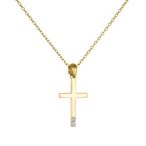 Σταυρουδάκι Χρυσό Κ14 Λουστρέ Με Λευκές Πέτρες Ζιργκόν Στο Κάτω Μέρος KBS-23116Y