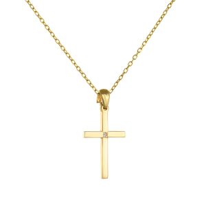 Σταυρουδάκι Χρυσό Κ14 Λουστρέ Με Λευκή Πέτρα Ζιργκόν Στο Κέντρο KBS-23115Y