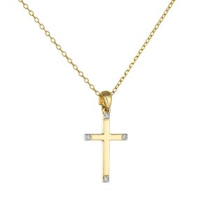 Σταυρουδάκι Χρυσό Κ14 Λουστρέ Με Λευκές Πέτρες Ζιργκόν Στις Άκρες KBS-23120Y