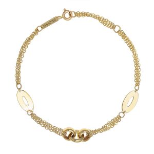 Βραχιόλι Χρυσό 14K Γυναικείο Με Αλυσίδες Λουστρέ Οβάλ Στοιχεία & Εντυπωσιακό Δέσιμο Στο Κέντρο KBS-23150Y