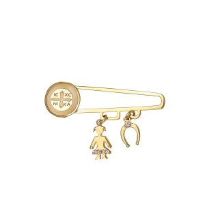 Παραμάνα Παιδική Χρυσή 9Κ Με Κοριτσάκι & Πέταλο Με Ροζ Πέτρες Ζιργκόν KBP-23096Y