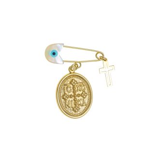 Παραμάνα Με Μάτι Φίλντισι Χρυσή 9Κ Με Οβαλ ” IC XC NI KA” & Σταυρουδάκι AFP-23099Y