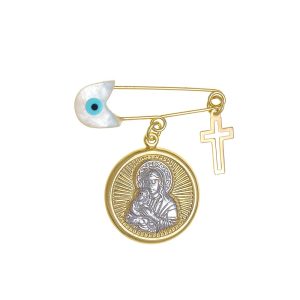 Παραμάνα Με Μάτι Φίλντισι Χρυσή 9Κ Με Στρόγγυλη Παναγίτσα Δίχρωμη AFP-23103Y