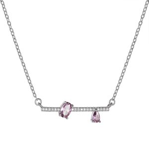 Κολιέ Ασημένιο 925 Μπάρα Με Στρόγγυλες Λευκές Πέτρες Ζιργκόν & Μοβ Σε Σχήμα Οβάλ Και Δάκρυ ASZ-24036Y