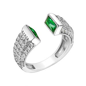 Σεβαλιέ Δαχτυλίδι Ασημένιο 925 Με Λευκές & Πράσινες Πέτρες Ζιργκόν ASZ-24300W