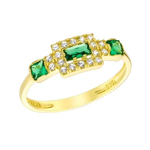 Δαχτυλίδι Ροζέτα Χρυσό 14K Με Πράσινες Τετράγωνες Και Ορθογώνιες Πέτρες Ζιργκόν Και Στρόγγυλες Λευκές MSD-23297Y