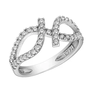 Δαχτυλίδι Γυναικείο Λευκόχρυσο 14Κ Με Ιδιαίτερο Σχέδιο Με Λευκές Πέτρες MSD-23312W