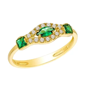 Δαχτυλίδι Χρυσό 14Κ Γυναικείο Με Πράσινη Πέτρα Σε Σχήμα Ρόμβο Στο Κέντρο & Λευκές Περιμετρικά MSD-23302Y