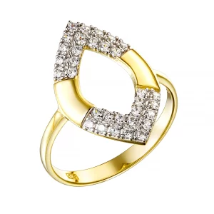 Χρυσό Δαχτυλίδι 14Κ Ρόμβος Με Λουστρέ Λεπτομέρειες Και Λευκές Πέτρες Ζιργκόν MSD-23303Y