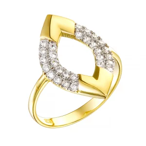 Χρυσό Δαχτυλίδι 14Κ Ρόμβος Με Λουστρέ Λεπτομέρειες Και Λευκές Πέτρες Ζιργκόν MSD-23304Y