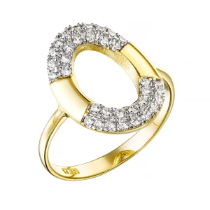 Χρυσό Δαχτυλίδι 14Κ Οβάλ Με Λευκές Πέτρες Ζιργκόν Και Λουστρέ Λεπτομέρειες MSD-23320Y