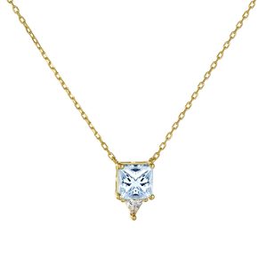 Κολιέ Ροζέτα Ασημένιο 925 Επιχρυσωμένο Με Τετράγωνη & Λευκή Πέτρα Ζιργκόν ASZ-24026Y