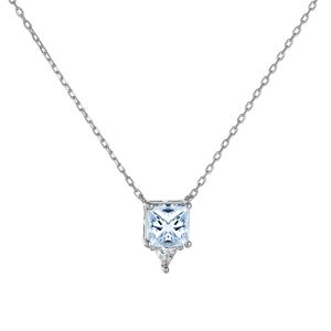 Κολιέ Ροζέτα Ασημένιο 925 Με Τετράγωνη & Λευκή Πέτρα Ζιργκόν ASZ-24026W