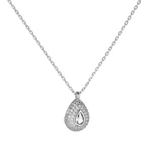 Κολιέ Ροζέτα Ασημένιο 925 Σε Σχήμα Δάκρυ Με Λευκές Πέτρες Ζιργκόν ASZ-23350W