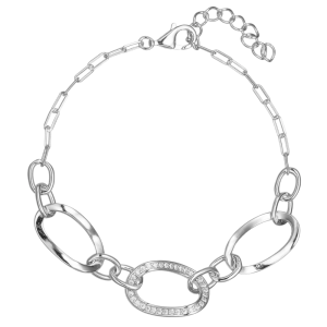 Εντυπωσιακό Βραχιόλι Ασημένιο 925 Με Λουστρέ Κρίκους & Λεπτομέρειες Από Λευκές Πέτρες Ζιργκόν ASZ-24100W