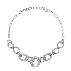 Εντυπωσιακό Βραχιόλι Ασημένιο 925 Με Λουστρέ Κρίκους & Άπειρο ASZ-24122W