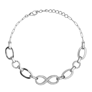 Εντυπωσιακό Βραχιόλι Ασημένιο 925 Με Λουστρέ Κρίκους & Άπειρο Με Λευκές Πέτρες Ζιργκόν ASZ-24116W