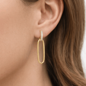 Εντυπωσιακά Κρεμαστά Σκουλαρίκια Ασημένια 925 Κρικάκια Με Λευκές Πέτρες Ζιργκόν & Κρεμαστό Οβάλ Κρίκο ASZ-24222Y