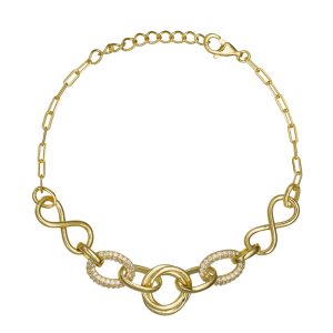 Εντυπωσιακό Βραχιόλι Ασημένιο 925 Επιχρυσωμένο Με Λουστρέ Κρίκους & Άπειρο ASZ-24122Y