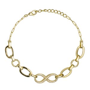 Εντυπωσιακό Βραχιόλι Ασημένιο 925 Επιχρυσωμένο Με Λουστρέ Κρίκους & Άπειρο Με Λευκές Πέτρες Ζιργκόν ASZ-24116Y