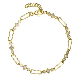 Εντυπωσιακό Βραχιόλι Ασημένιο 925 Επιχρυσωμένο Με Λεπτομέρειες Από Λευκές Πέτρες Ζιργκόν ASZ-24124Y