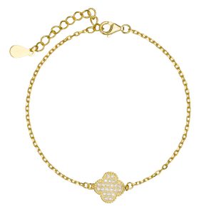 Βραχιόλι Ασημένιο 925 Επιχρυσωμένο Με Σταυρουδάκι & Λευκές Πέτρες Ζιργκον ASZ-24112Y