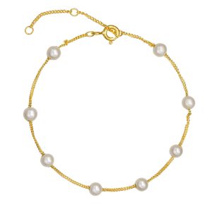 Γυναικείο Βραχιόλι Ασημένιο 925 Επιχρυσωμένο Με Λευκά Μαργαριτάρια ASZ-24104Y